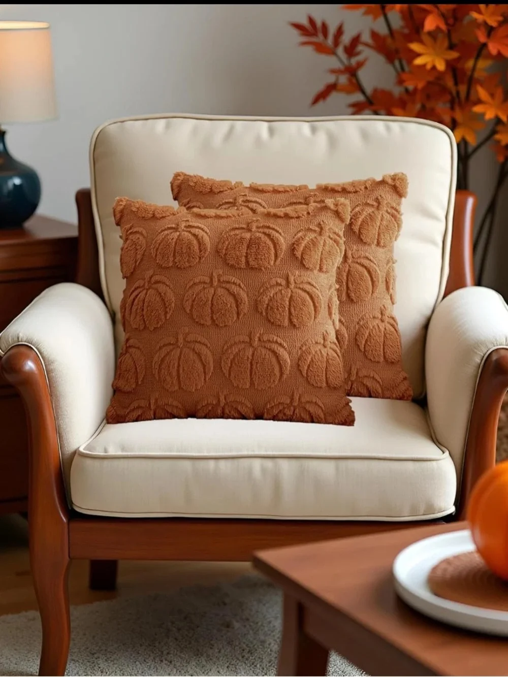 Fall Rust Pumpkin Textured Pillow Covers 18x18 Set of 2